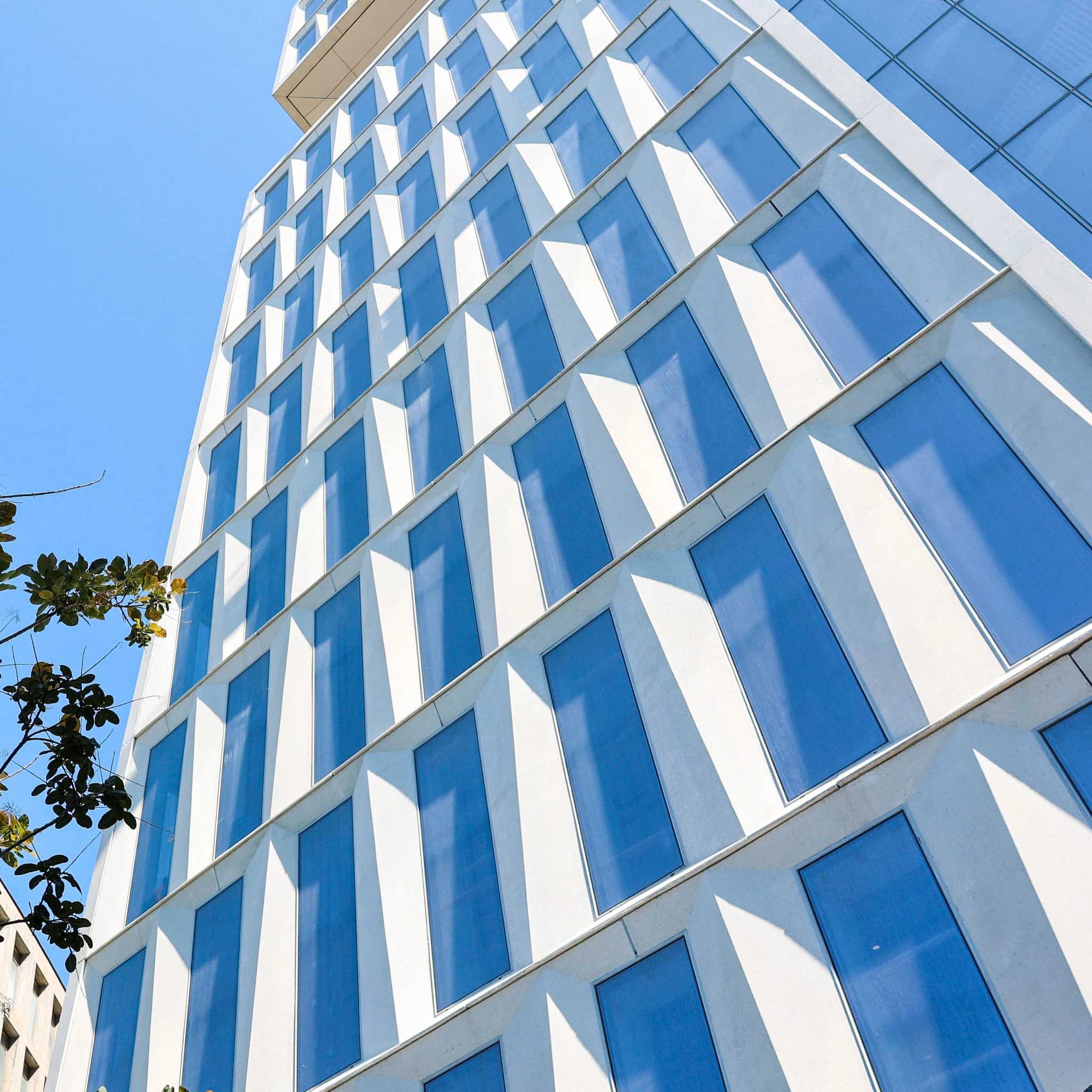 The Schwartz Reisman Innovation Campus west tower façade view from below