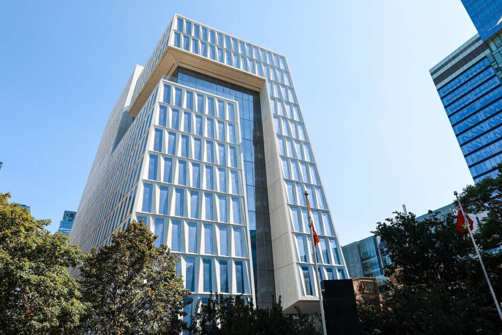 The Schwartz Reisman Innovation Campus and Mars building view from Queens Park